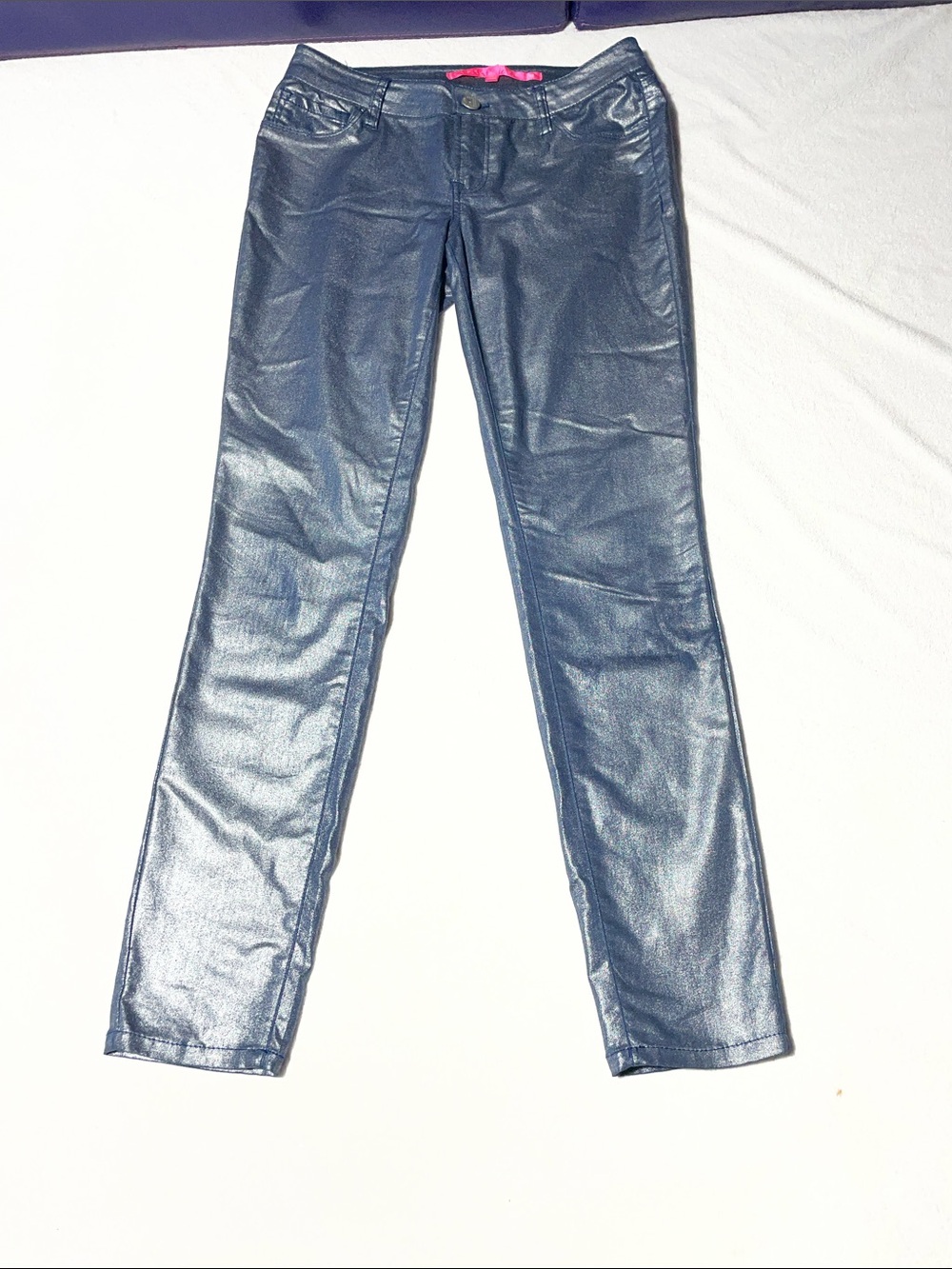 Tinseltown Metallic Blue Cropped Ankle Pants